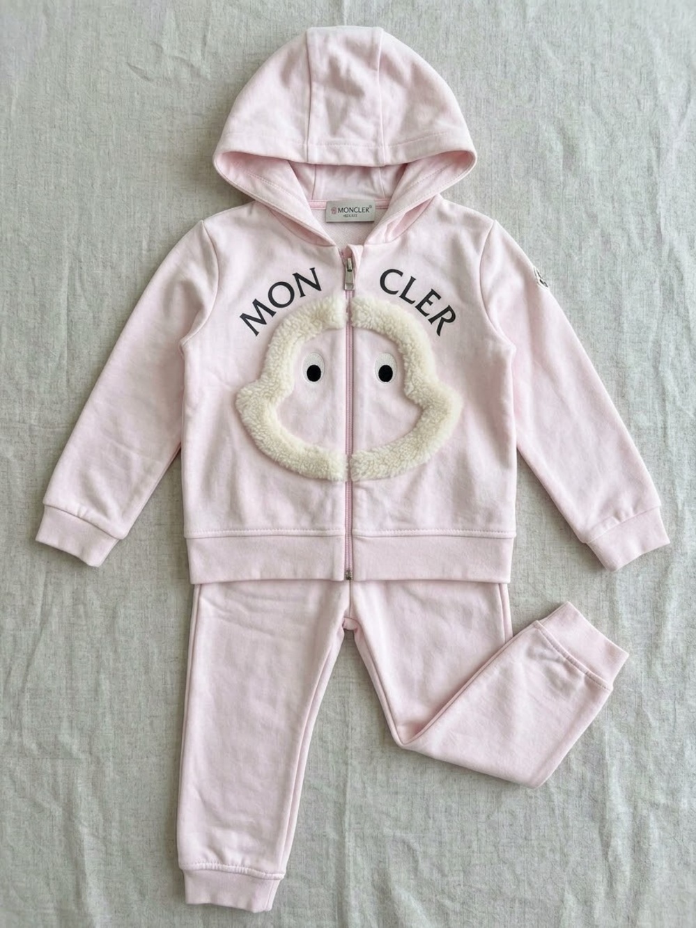 Moncler Light Pink Hooded Set with Shearling Cloud Detail GUC for 2yr olds